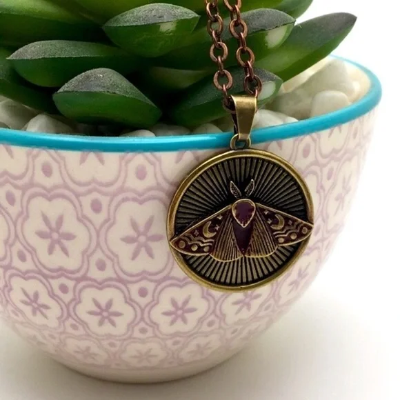 Brass Moth Pendant with Copper Chain 24" - Picture 11 of 12